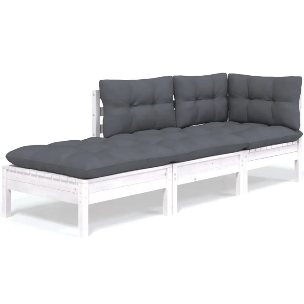 vidaXL 3-delige Loungeset met kussens massief grenenhout