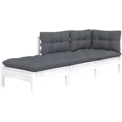 vidaXL 3-delige Loungeset met kussens massief grenenhout