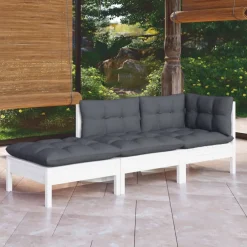 vidaXL 3-delige Loungeset met kussens massief grenenhout