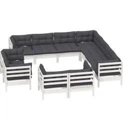 vidaXL 11-delige Loungeset met kussens massief grenenhout wit