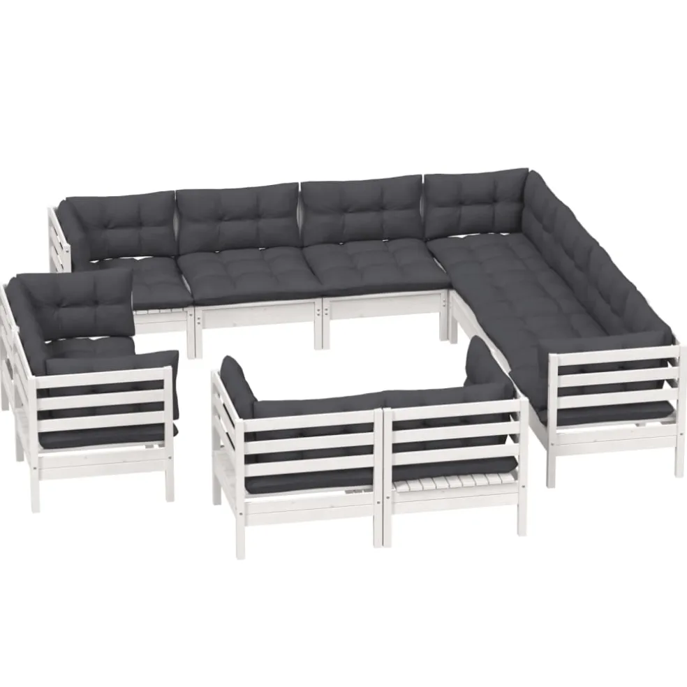vidaXL 11-delige Loungeset met kussens massief grenenhout wit