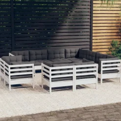 vidaXL 11-delige Loungeset met kussens massief grenenhout wit