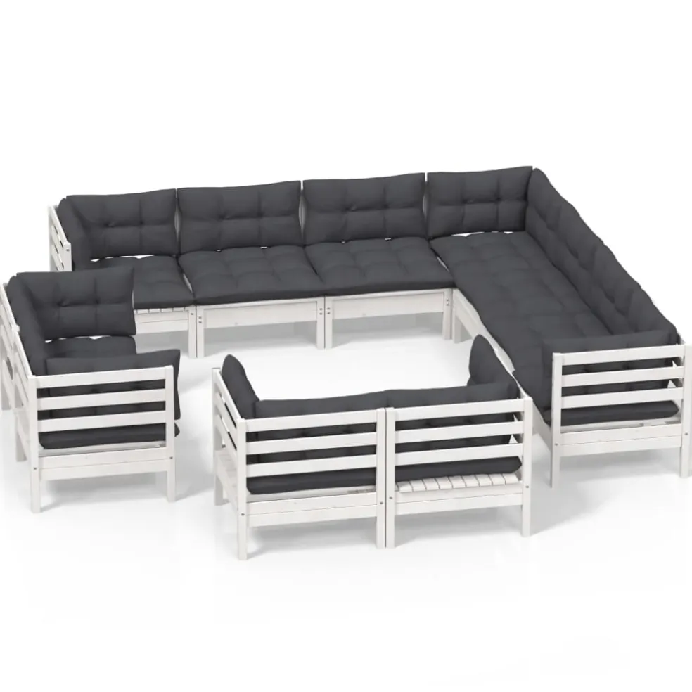 vidaXL 11-delige Loungeset met kussens massief grenenhout wit