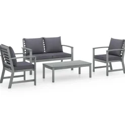 vidaXL 4-delige Loungeset met kussens massief acaciahout