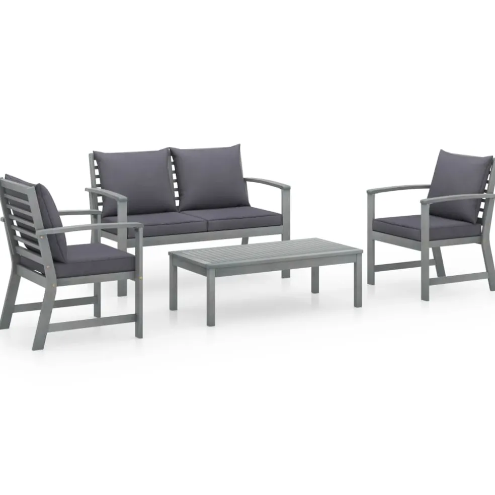 vidaXL 4-delige Loungeset met kussens massief acaciahout