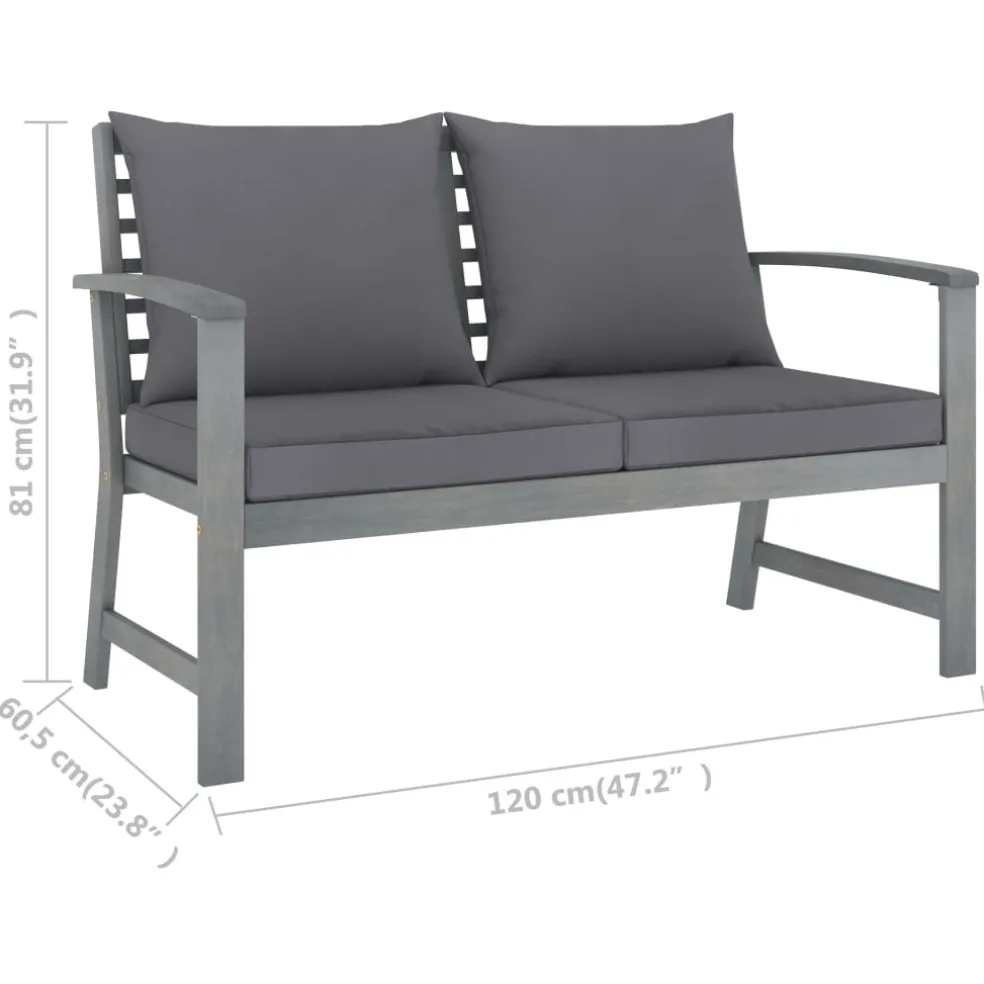 vidaXL 4-delige Loungeset met kussens massief acaciahout
