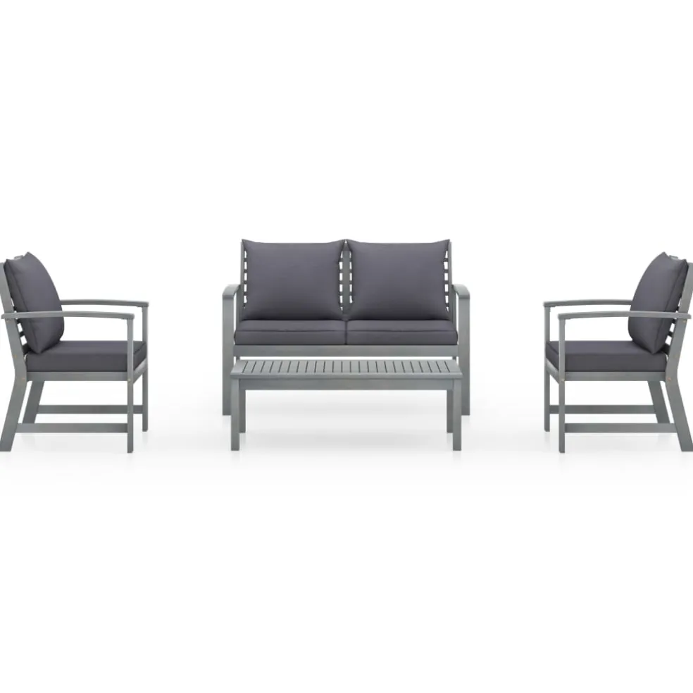 vidaXL 4-delige Loungeset met kussens massief acaciahout