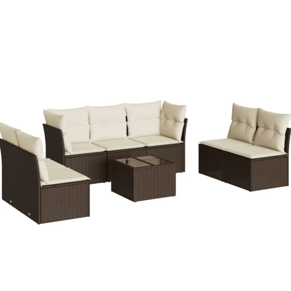 vidaXL 8-delige Loungeset met kussens poly rattan bruin