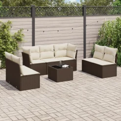 vidaXL 8-delige Loungeset met kussens poly rattan bruin