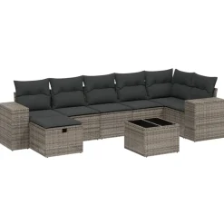 vidaXL 8-delige Loungeset met kussens poly rattan grijs