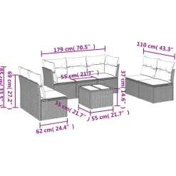 vidaXL 8-delige Loungeset met kussens poly rattan bruin