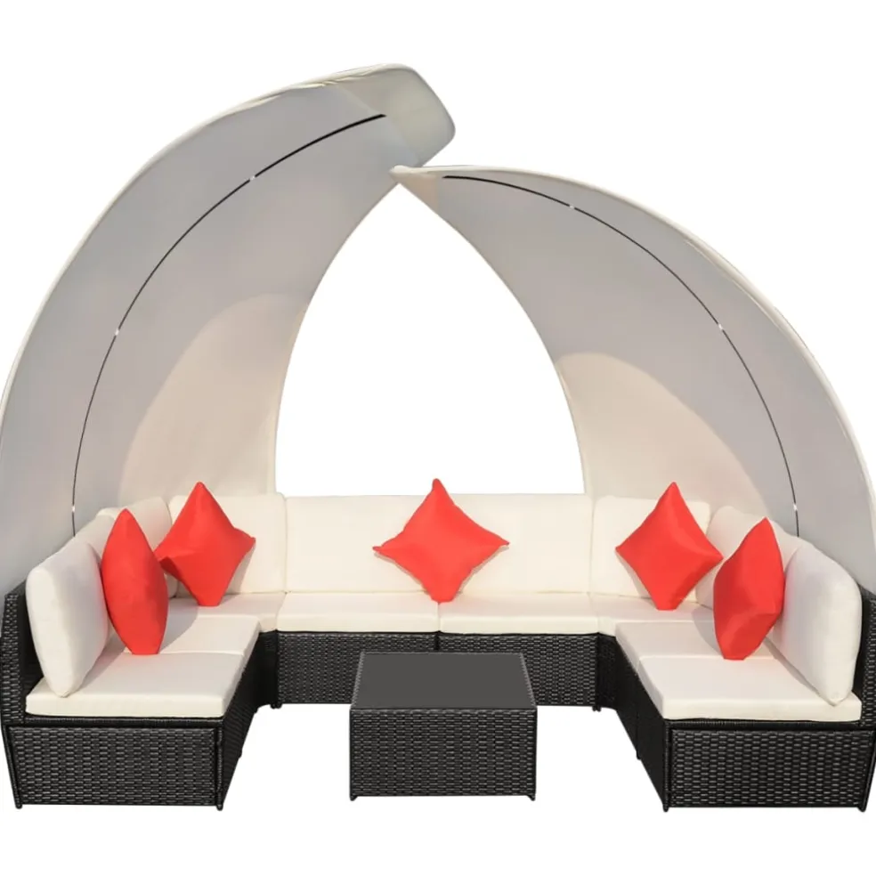 vidaXL 9-delige Loungeset met luifels poly rattan zwart