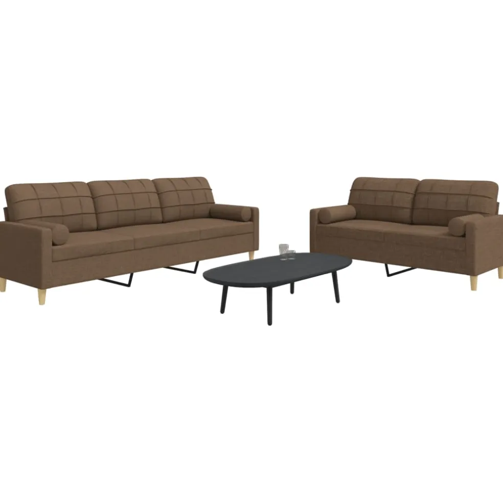 vidaXL 2-delige Loungeset met sierkussens stof bruin