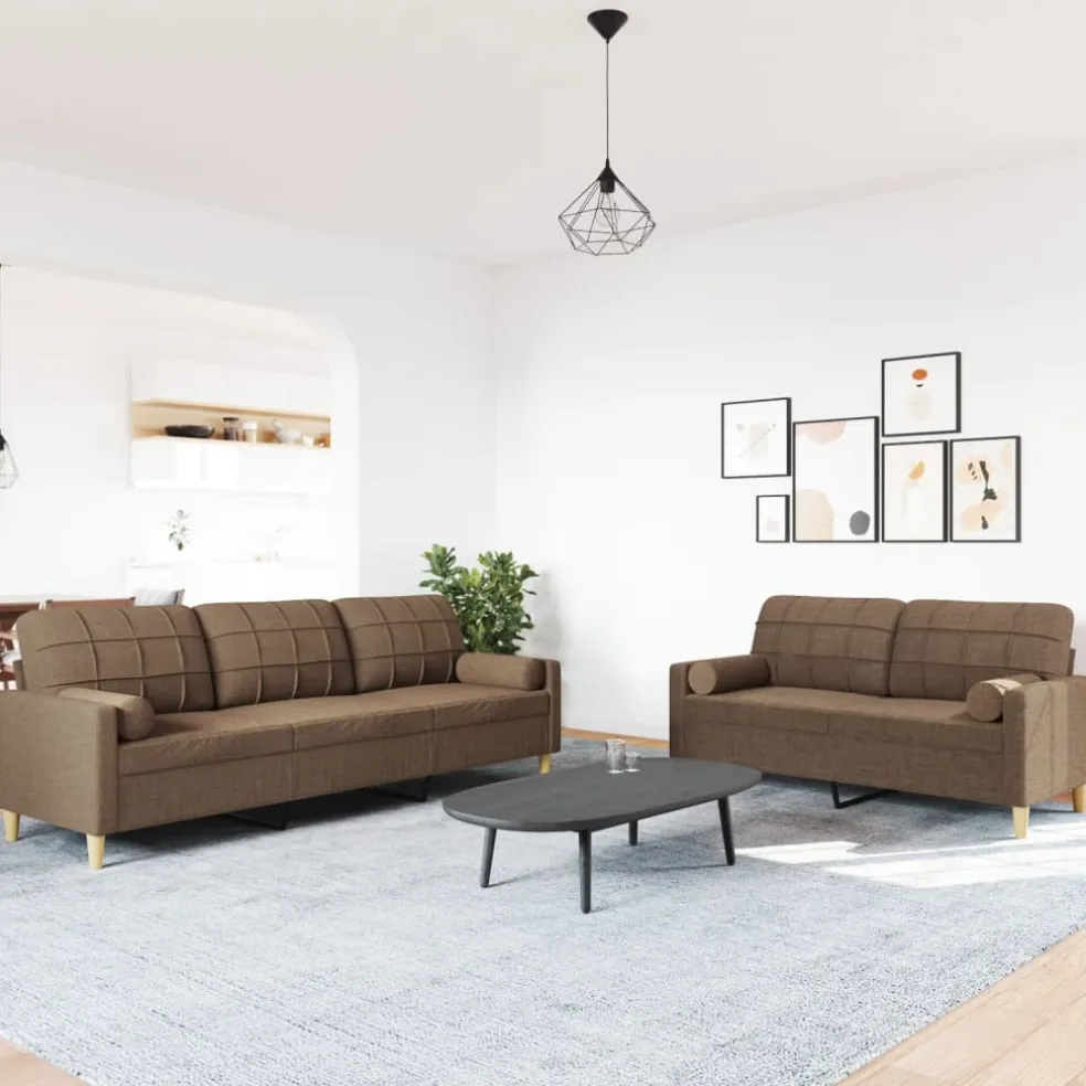 vidaXL 2-delige Loungeset met sierkussens stof bruin
