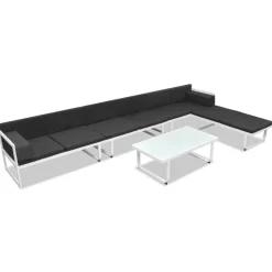 vidaXL 5-delige Loungeset textileen aluminium zwart