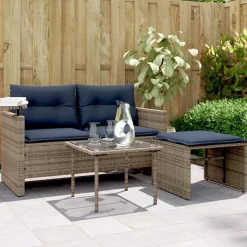 vidaXL 3-delige tuinbankset met kussens, grijs polyrotan