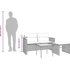 vidaXL 3-delige tuinbankset met kussens, grijs polyrotan
