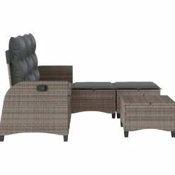 vidaXL 3-delige Tuinbankstel met kussens L-vormig poly rattan grijs