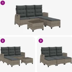 vidaXL 3-delige Tuinbankstel met kussens L-vormig poly rattan grijs