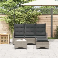 vidaXL 3-delige Tuinbankstel met kussens L-vormig poly rattan grijs