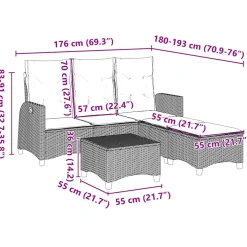 vidaXL 3-delige Tuinbankstel met kussens L-vormig poly rattan grijs