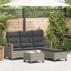 vidaXL 3-delige Tuinbankstel met kussens L-vormig poly rattan grijs