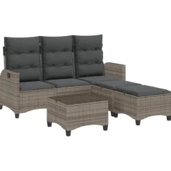 vidaXL 3-delige Tuinbankstel met kussens L-vormig poly rattan grijs