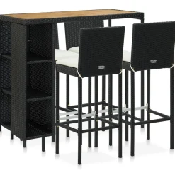 vidaXL 5-delige Tuinbarset met kussens poly rattan zwart