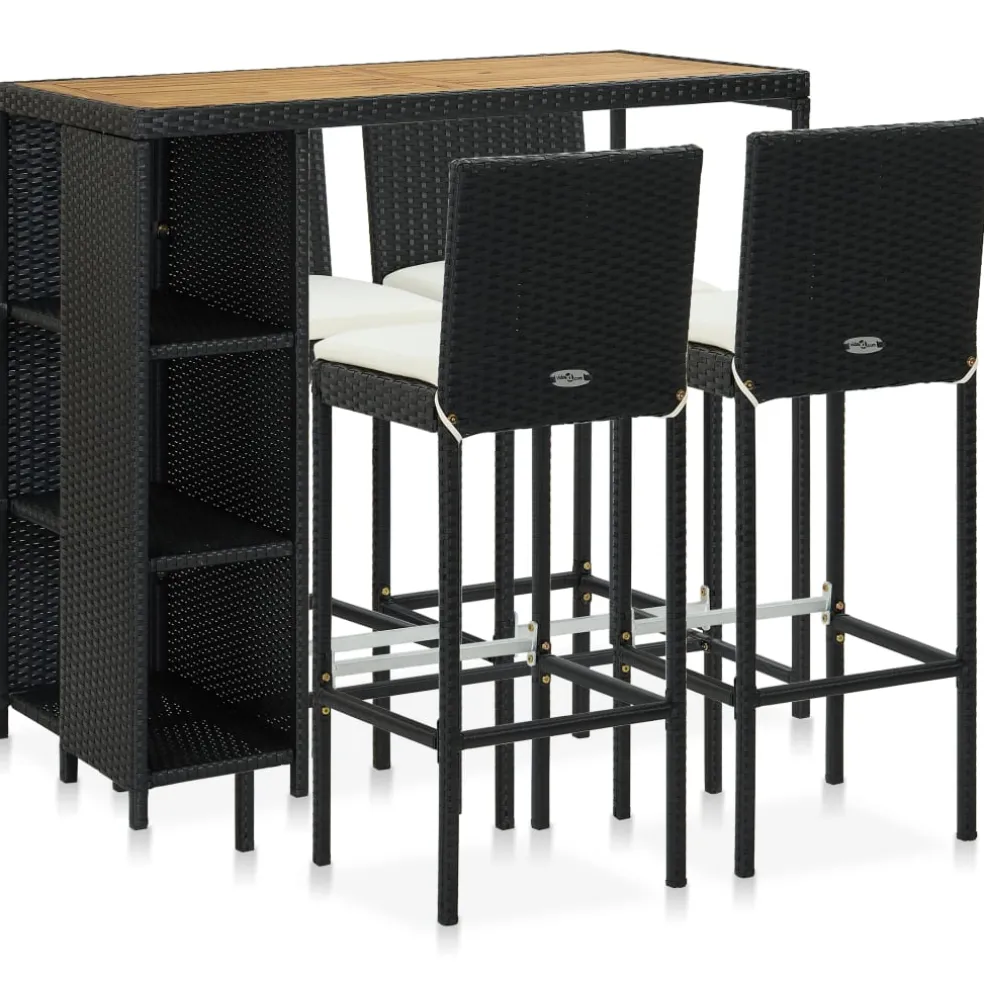 vidaXL 5-delige Tuinbarset met kussens poly rattan zwart