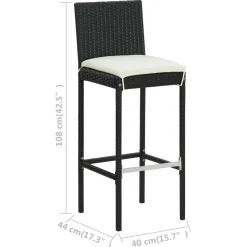 vidaXL 5-delige Tuinbarset met kussens poly rattan zwart
