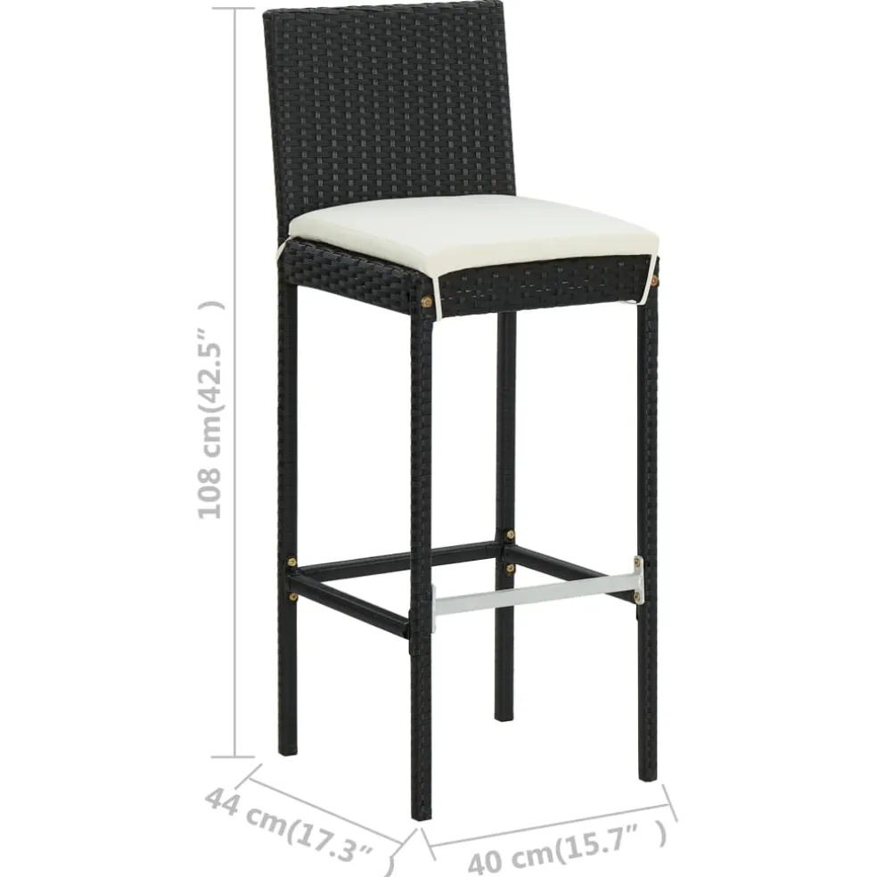 vidaXL 5-delige Tuinbarset met kussens poly rattan zwart