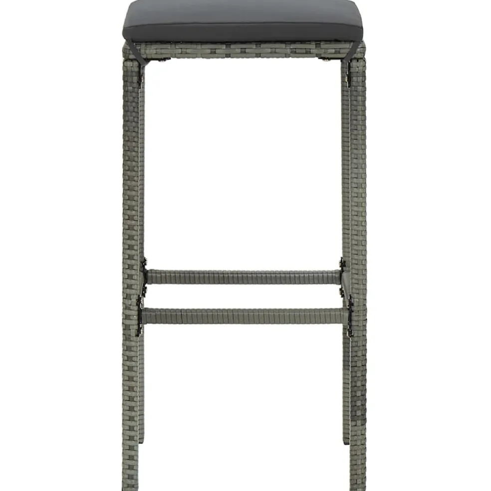 vidaXL 3-delige Tuinbarset met kussens poly rattan grijs