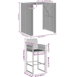 vidaXL 3-delige Tuinbarset zonder kussens poly rattan acacia zwart