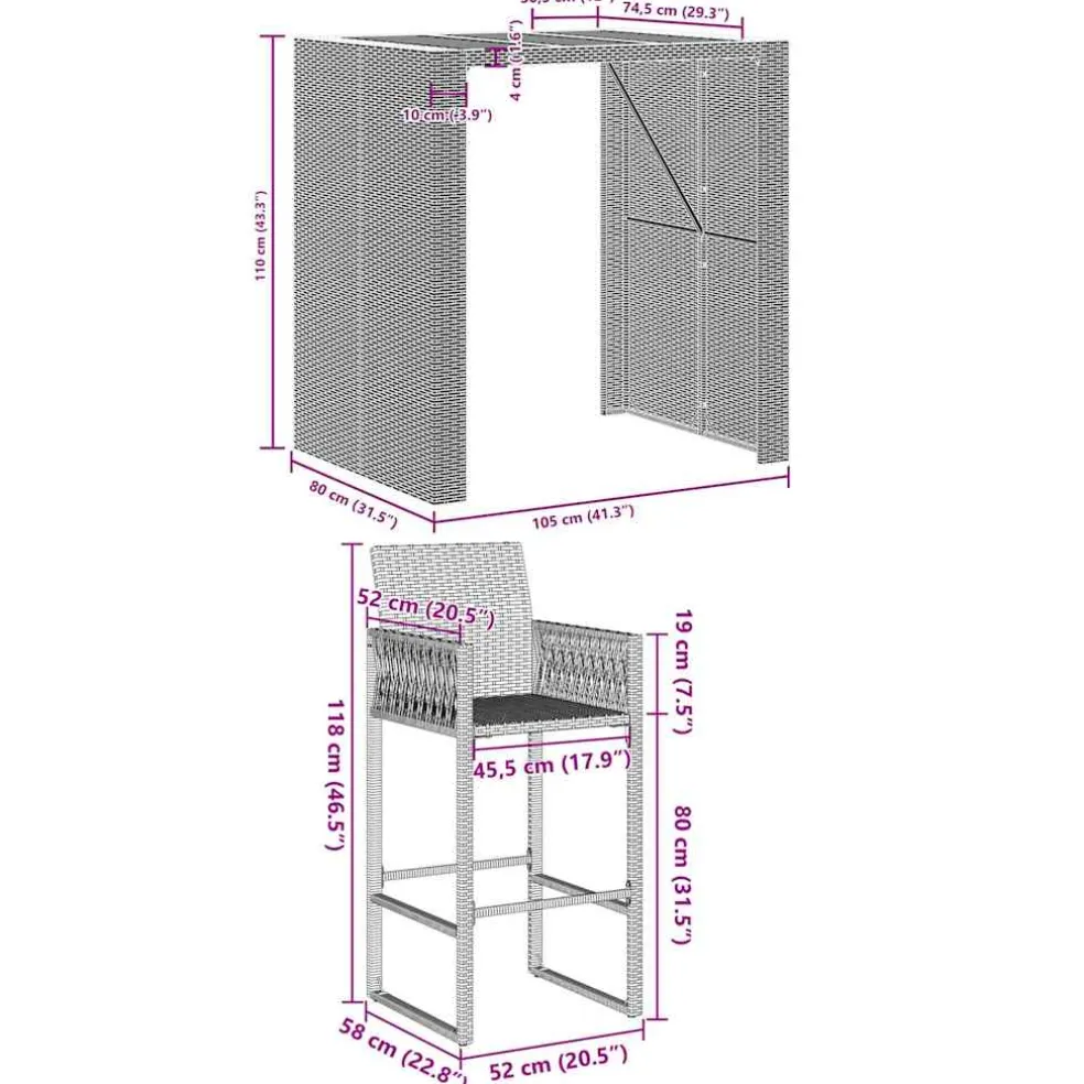vidaXL 3-delige Tuinbarset zonder kussens poly rattan acacia zwart
