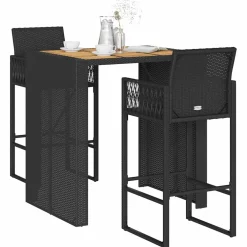 vidaXL 3-delige Tuinbarset zonder kussens poly rattan acacia zwart