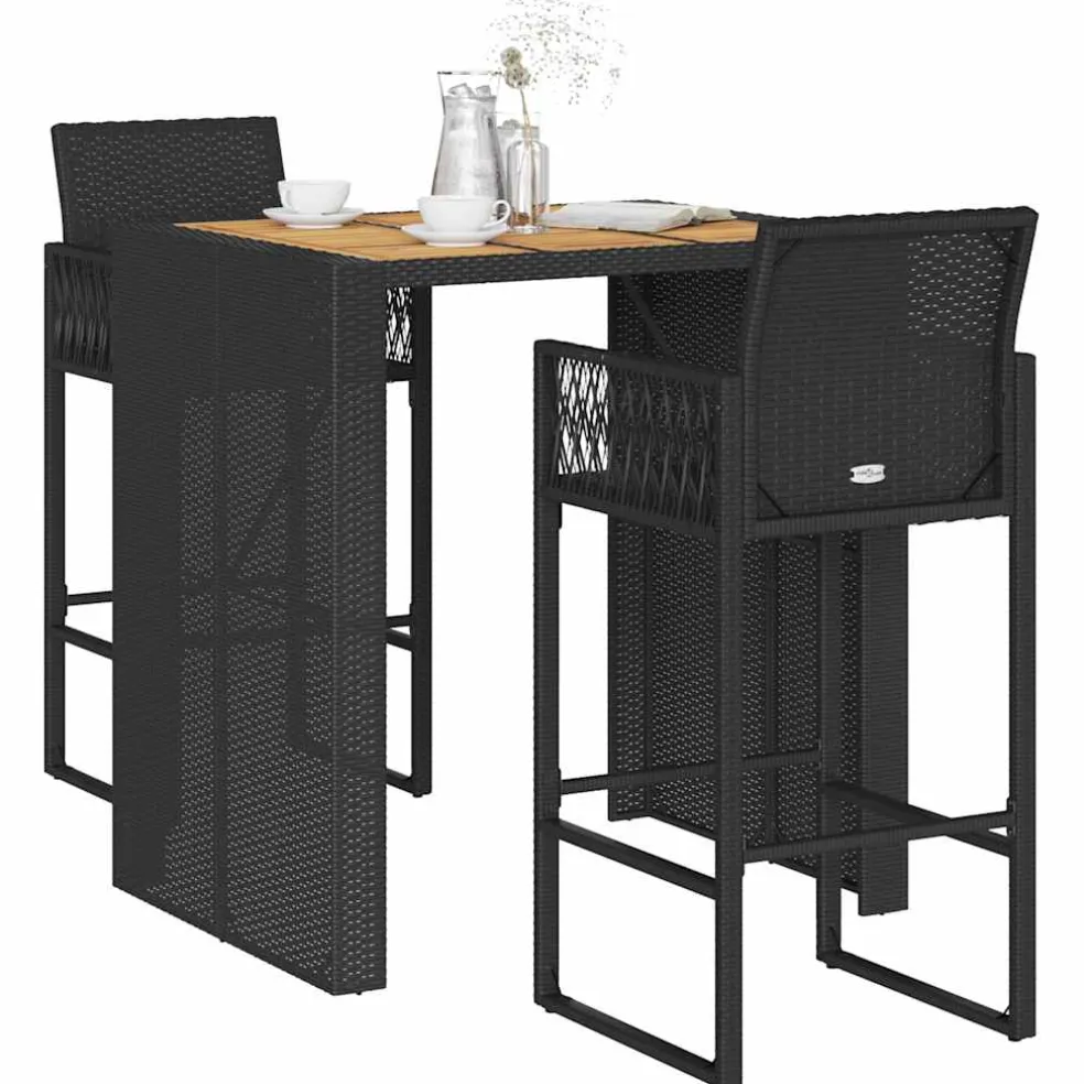 vidaXL 3-delige Tuinbarset zonder kussens poly rattan acacia zwart