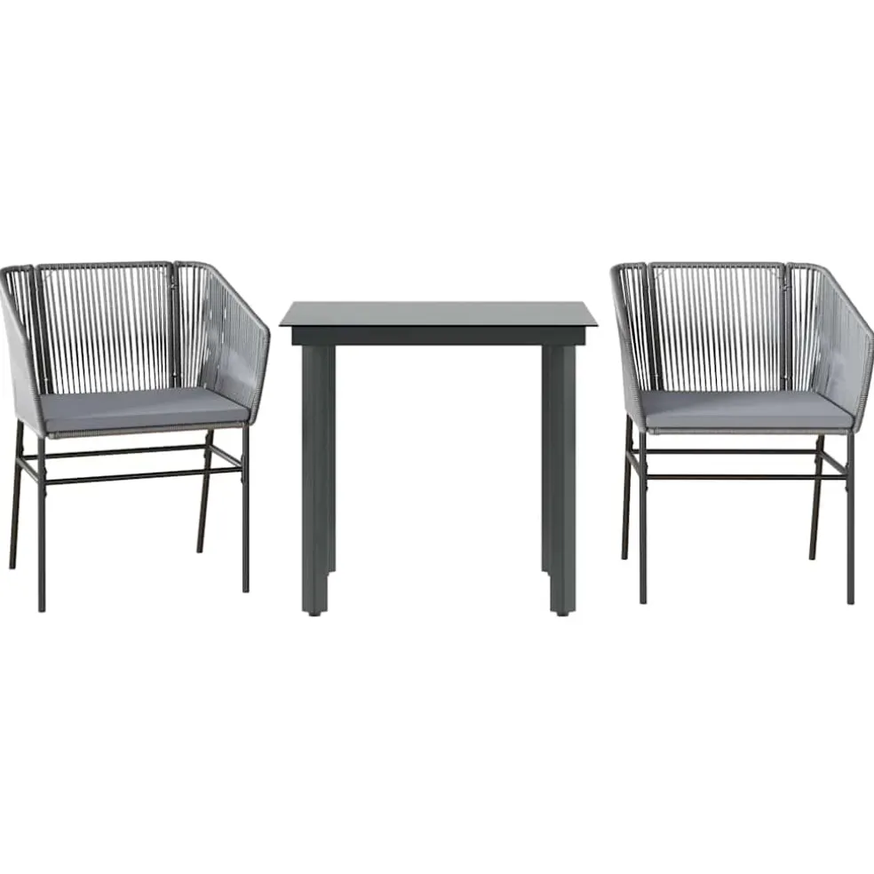 vidaXL 3-delige Tuinset met kussens poly rattan glas grijs