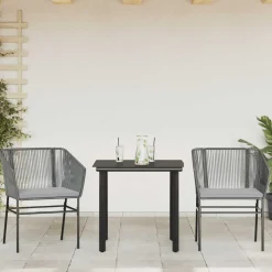 vidaXL 3-delige Tuinset met kussens poly rattan glas grijs
