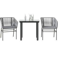 vidaXL 3-delige Tuinset met kussens poly rattan glas grijs