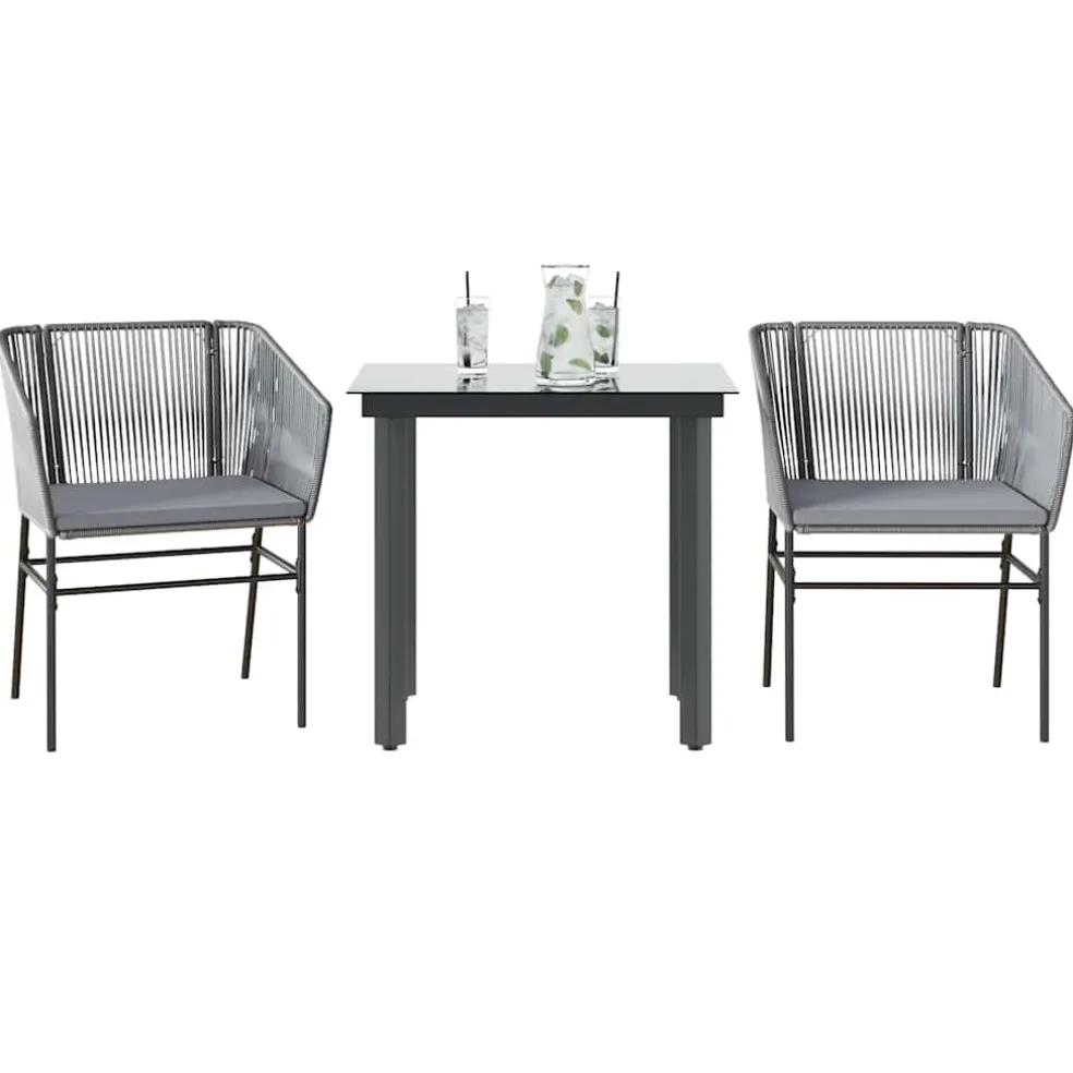 vidaXL 3-delige Tuinset met kussens poly rattan glas grijs