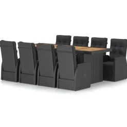 vidaXL 9-delige Tuinset met kussens poly rattan zwart