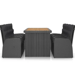 vidaXL 9-delige Tuinset met kussens poly rattan zwart