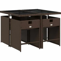 vidaXL 5-delige Tuinset met kussens poly rattan bruin