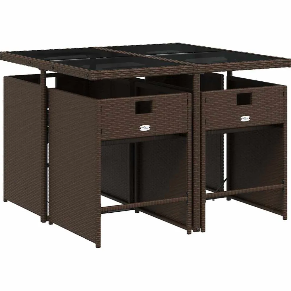 vidaXL 5-delige Tuinset met kussens poly rattan bruin