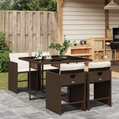 vidaXL 5-delige Tuinset met kussens poly rattan bruin