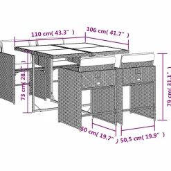 vidaXL 5-delige Tuinset met kussens poly rattan bruin