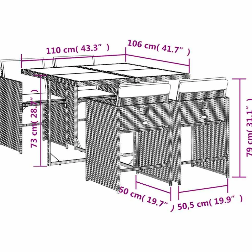 vidaXL 5-delige Tuinset met kussens poly rattan bruin