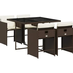 vidaXL 5-delige Tuinset met kussens poly rattan bruin