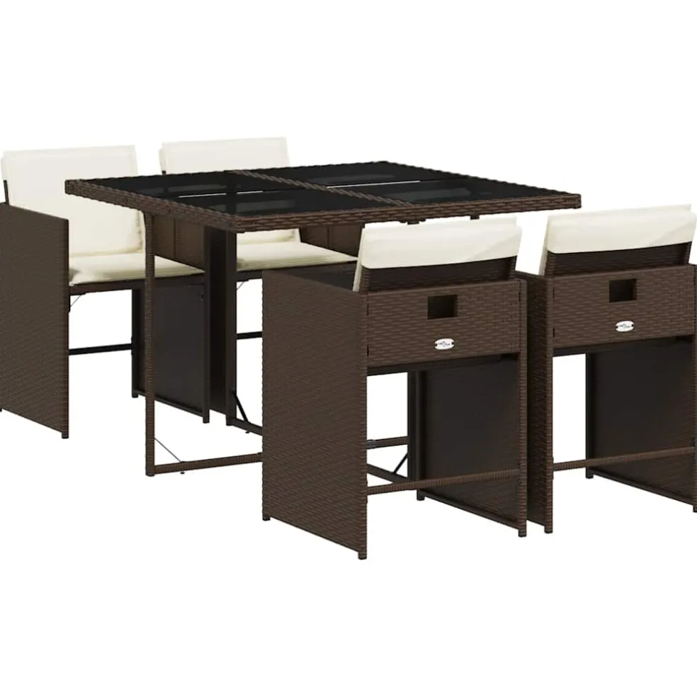 vidaXL 5-delige Tuinset met kussens poly rattan bruin