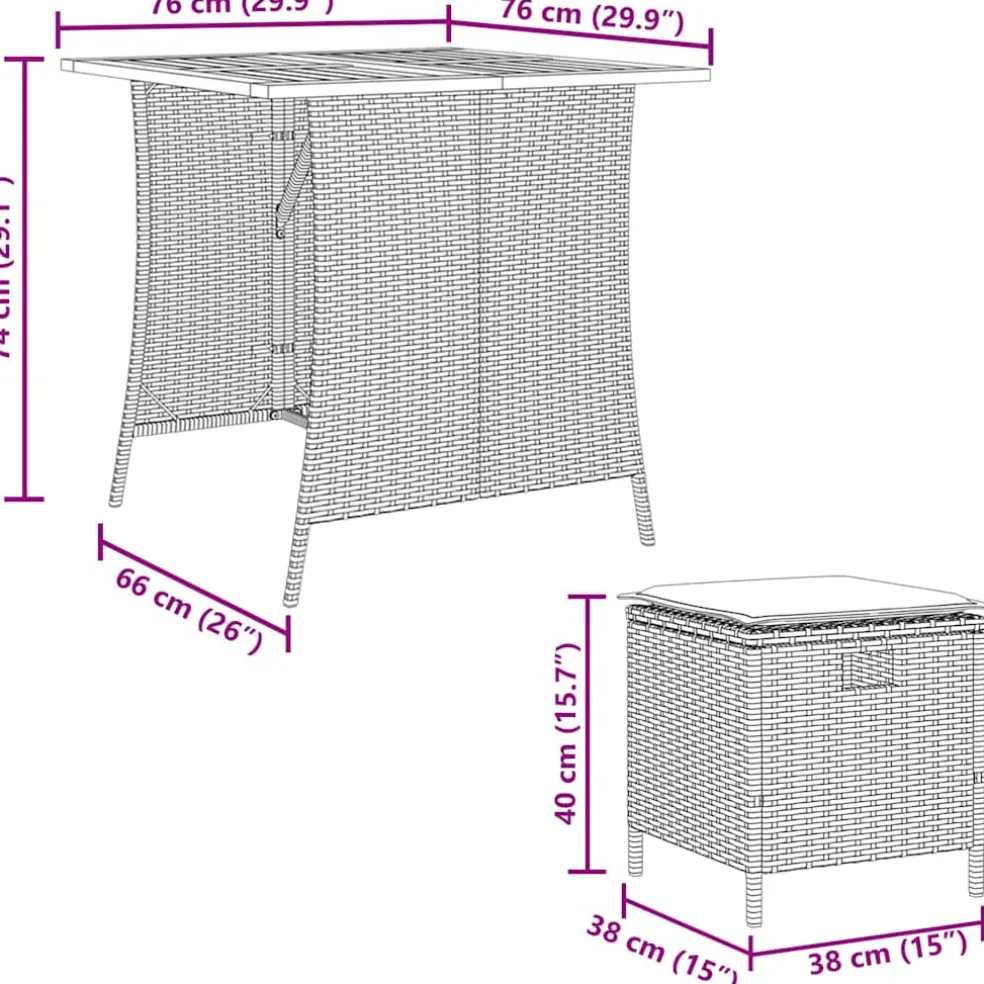 vidaXL 5-delige Tuinset met kussens poly rattan grijs